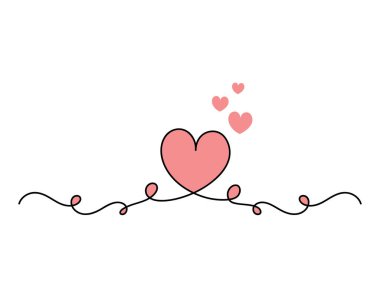 Aralıksız bir çizgi kırmızı aşk kalp şekli sanat dekorasyonu beyaz arkaplanda izole edilmiş düz tasarım vektör çizimi.