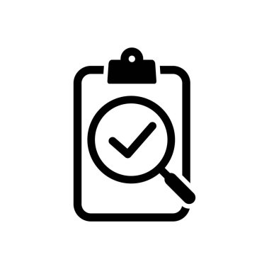 Beyaz arkaplanda izole edilmiş büyüteç simgesine sahip kontrol listesi panosu.