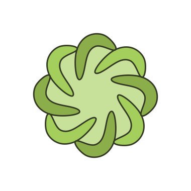 Estetik yeşil çember çizgi eğrisi sanat dekorasyonu beyaz arka planda izole edilmiş düz tasarım vektör çizimi