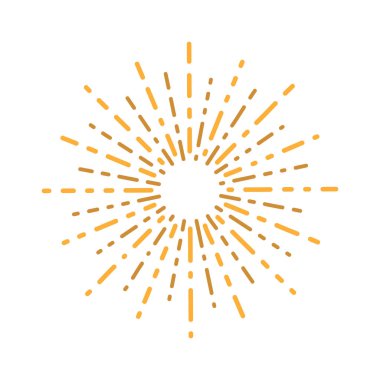 Altın güneş patlaması elementi, beyaz arkaplanda düz biçim vektör çizimi izole etti.