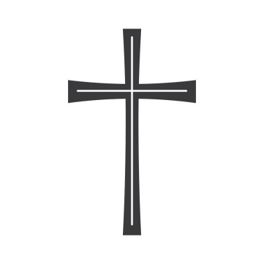Sanatsal basit Hıristiyan haç simgesi beyaz arkaplan üzerindeki düz stil vektör çizimi.