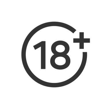 Beyaz arkaplanda düz stil izole vektör illüstrasyonunda 18 artı simge.