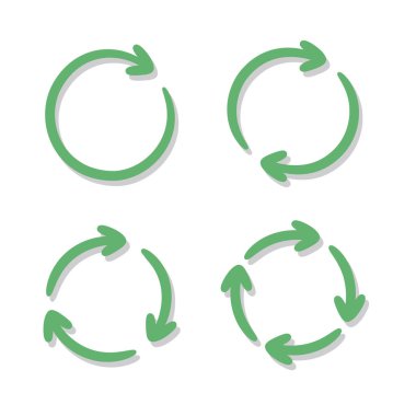 Yeşil geri dönüşüm ok simgesi beyaz arkaplanda izole edilmiş işaret sembolü düz biçimi.