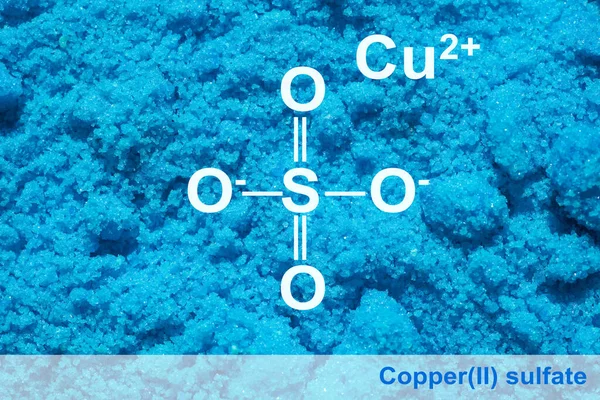 Copper(II) sulfate with molecular structure. Chemical ingredient used in medical and public health issues.
