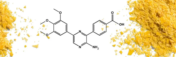 stock image Organic carnauba wax flake with molecular structure. Chemical ingredient used in cosmetic industry.