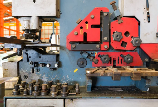 Closeup Punching Station Machine Metal Sheet Factory — Stock fotografie