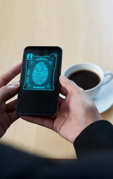 Processamento Digital Futurista Scanner Impressão Digital Identificação Biométrica Smartphone Vigilância — Fotografia de Stock