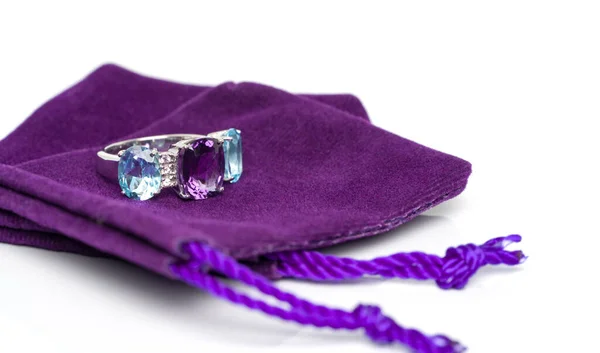 Amethyst Blue Topaz White Sapphire Jewel Gems Ring Violet Velvet — ストック写真