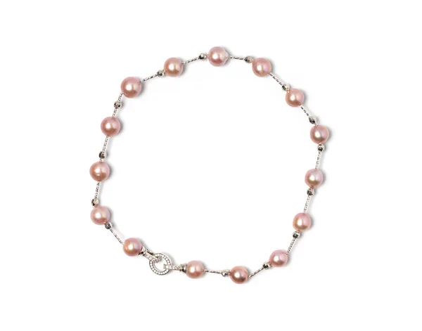 Тщательно Изготовленное Ожерелье Представляющее Собой Несколько Блестящих Розовых Жемчужин Сшитых Стоковое Изображение