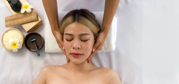 Serene Woman Enjoying Beneficial Facial Massage Rejuvenating Spa Helping Refresh — Stock Photo, Image