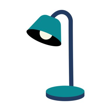 Masa lambası klipsi. Basit mavi öğrenci masası lambası düz vektör illüstrasyon çizgi film stili, el çizimi karalama. Öğrenciler, sınıf, okul malzemeleri, okul konseptine geri dönelim.