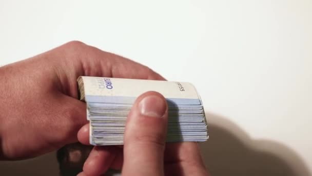 Das Zählen Eines Stapels Geld Händen Euro Scheine Nahaufnahme Stock — Stockvideo