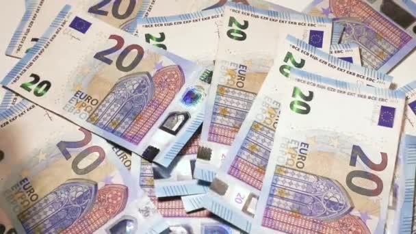 Langsam Fallende Banknoten Euro Scheine Ein Haufen Geld Nahaufnahme Stock — Stockvideo
