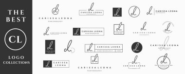 İlk harf CL C logo el yazısı, imza ve betik vektör tasarım koleksiyonu