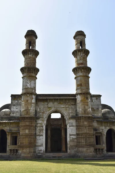 Kevda Masjid Con Dos Minaretes Construido Piedra Tallados Detalles Arquitectura — Foto de Stock