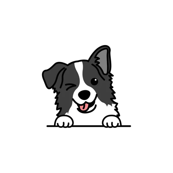 Cute Border Collie Dog Winking Eye Cartoon Vector Illustration — Image vectorielle