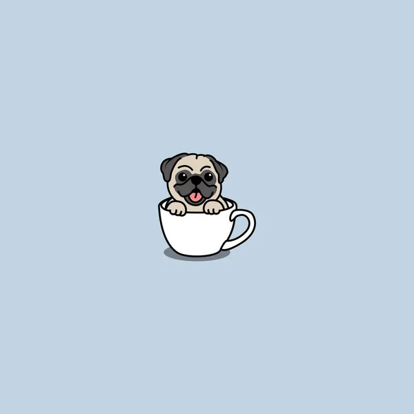 Cute Pug Dog Cup Cartoon Teacup Dog Vector Illustration Gráficos vectoriales