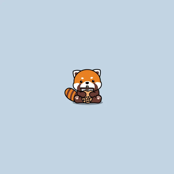 Cute Red Panda Bubble Tea Cartoon Vector Illustration — Vector de stock