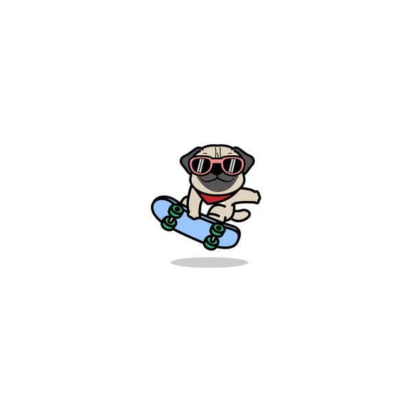 Cute Pug Dog Playing Skateboard Cartoon Vector Illustration lizenzfreie Stockillustrationen