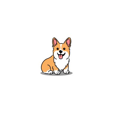 Şirin Corgi köpek yavrusu oturma karikatürü, vektör illüstrasyonu