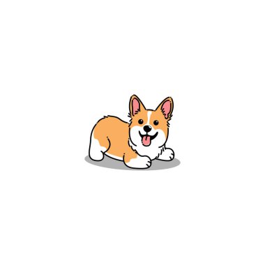 Tatlı Corgi yavrusu karikatürde yatıyor, vektör çizimi.