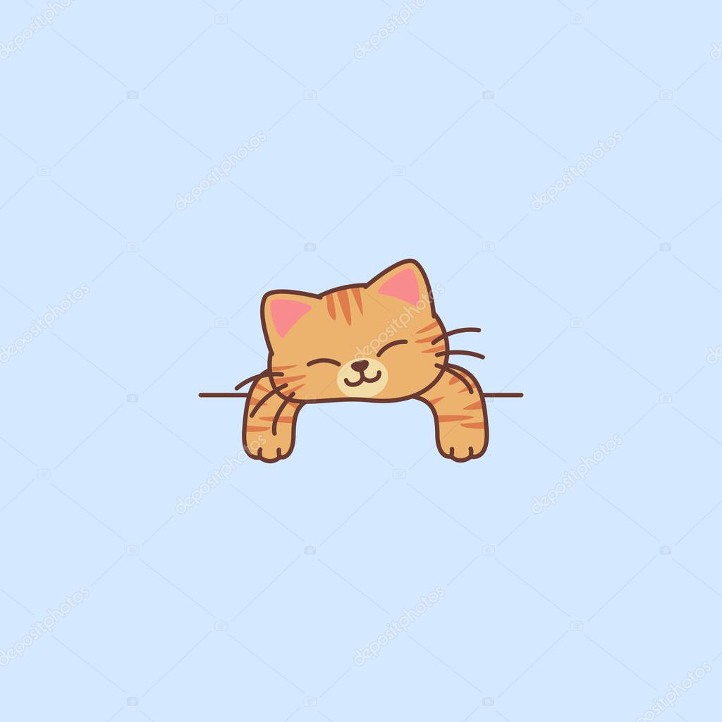 Lazy orange cat sleeping cartoon, vector illustration