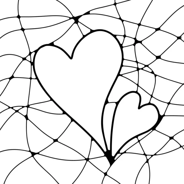 Line Art Drawing Heart Coloring Cards Books — Vetor de Stock