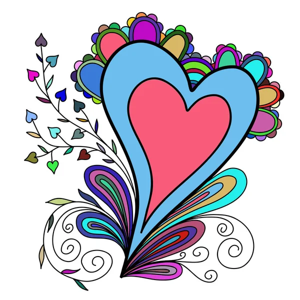 Color Line Art Drawing Heart Coloring Cards Books — Vetor de Stock