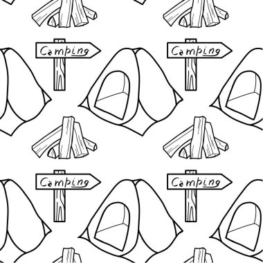 Yürüyüşün kusursuz çizimleri, kamp vektörü.