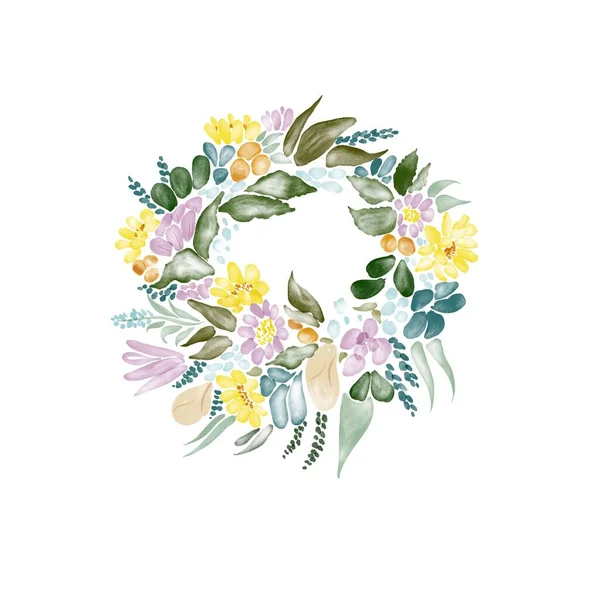 Digitální Akvarel Květinová Ornament Divoké Květiny Věnec Svátek Ivan Kupala — Stock fotografie
