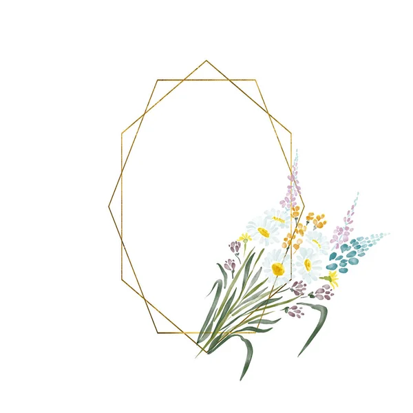 Corona Oro Con Flores Etno Flores Silvestres Hierbas —  Fotos de Stock