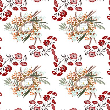 dikişsiz suluboya desen - Ivan Kupala tatili, festival çelengi, etnik çiçekler