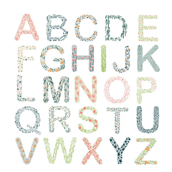Flower Alphabet English Language Whole Set Letters Vector — Stock Vector