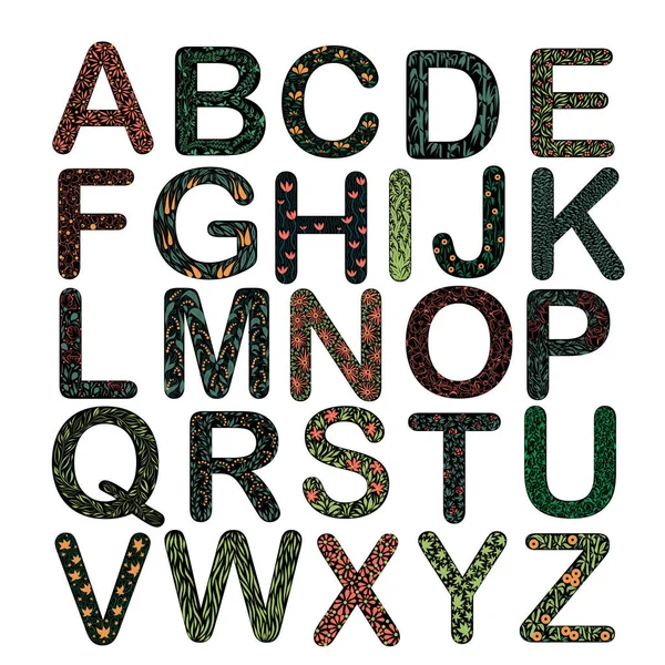 Цветочный Алфавит Английского Языка Набор Букв Вектора — стоковый вектор