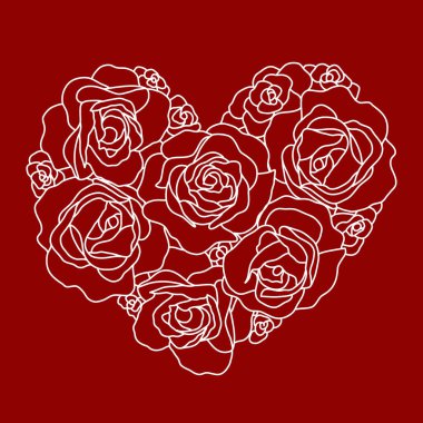 Renkler, kartlar, kitaplar - güller, şakayıklar için bir kalbin çizimi