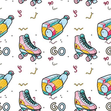 90 'ların stil kalem çizimlerinde soyut dikişsiz desen