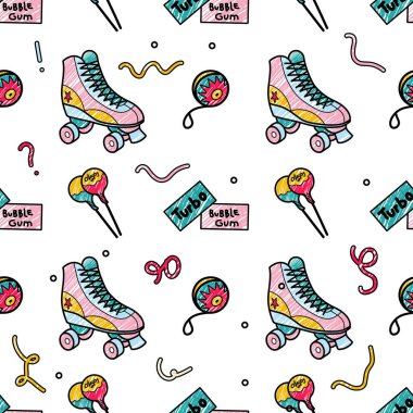 90 'ların stil kalem çizimlerinde soyut dikişsiz desen