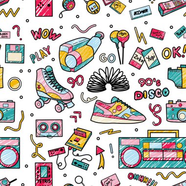 90 'ların stil kalem çizimlerinde soyut dikişsiz desen