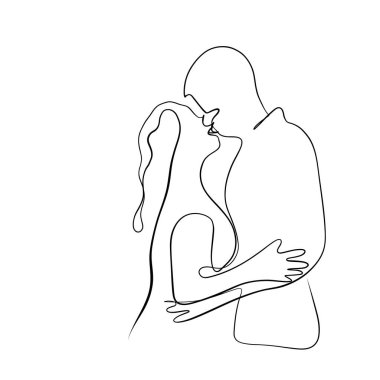 Sürekli çizgiler çiziyor. Öpüşme sanatı. Devamlı çizgi çizimi. Vektör minimalist tasarımı