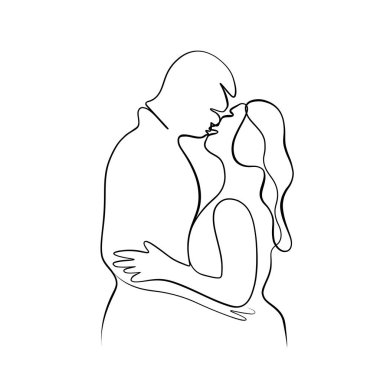 Sürekli çizgiler çiziyor. Öpüşme sanatı. Devamlı çizgi çizimi. Vektör minimalist tasarımı