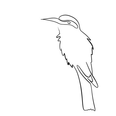 Sürekli bir çizim çizgisi. Bir kuş otururken basılmış dekoratif poster.