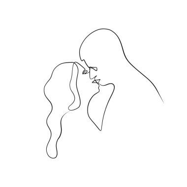 Sürekli çizgiler çiziyor. Öpüşme sanatı. Devamlı çizgi çizimi. Vektör minimalist tasarımı