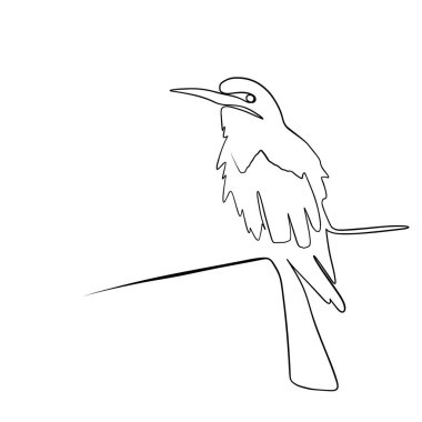 Sürekli bir çizim çizgisi. Bir dalda kuş olan basılı dekoratif poster.