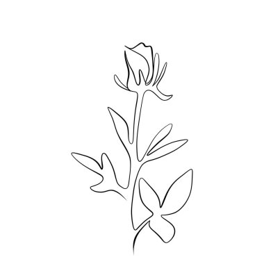 Sürekli bir çizim çizgisi. Duvar dekorasyonu için genel gül çiçeği konseptiyle basılmış dekoratif poster.