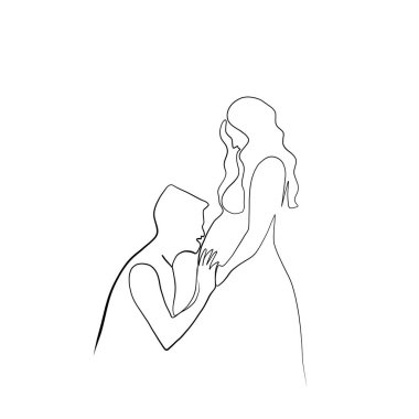 Sürekli çizgiler çiziyor. Çizgi sanatı severler, çift, hamilelik. Sürekli çizgiler çiziyor. Vektör minimalist tasarımı