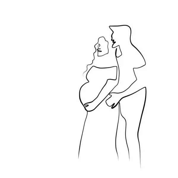 Dibujo Continuo Líneas Amantes Del Arte Pareja Embarazo Dibujo Continuo — Archivo Imágenes Vectoriales