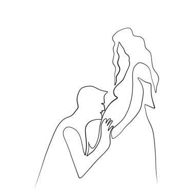 Sürekli çizgiler çiziyor. Çizgi sanatı severler, çift, hamilelik. Sürekli çizgiler çiziyor. Vektör minimalist tasarımı