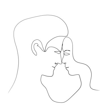 Sürekli çizgiler çiziyor. Öpüşme sanatı. Devamlı çizgi çizimi. Vektör minimalist tasarımı