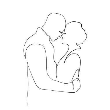 Sürekli çizgiler çiziyor. Öpüşme sanatı. Devamlı çizgi çizimi. Vektör minimalist tasarımı