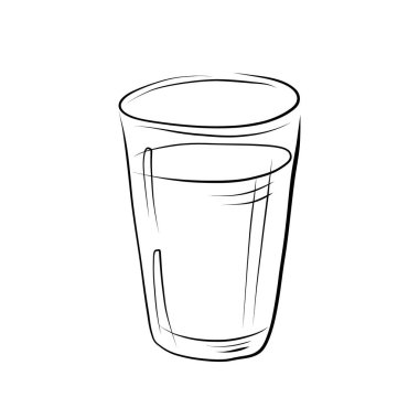 Çizgiler çiziyor. Sanat çizgisi - bir bardak su, kahve, çay, süt. Vektör minimalist tasarımı